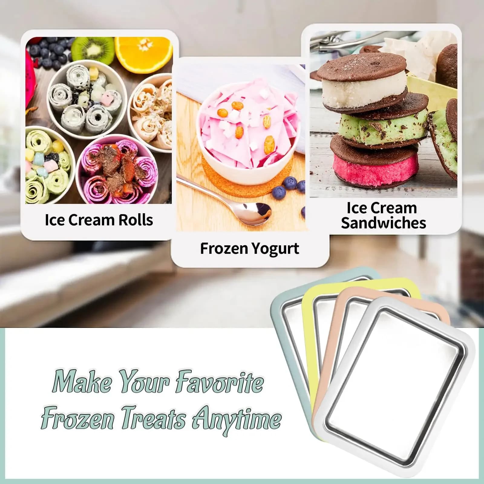Rolled Ice Cream Maker Pan DIY Frozen Yogurt Stir Fry Ice Tray Cold Sweet UK — image 3