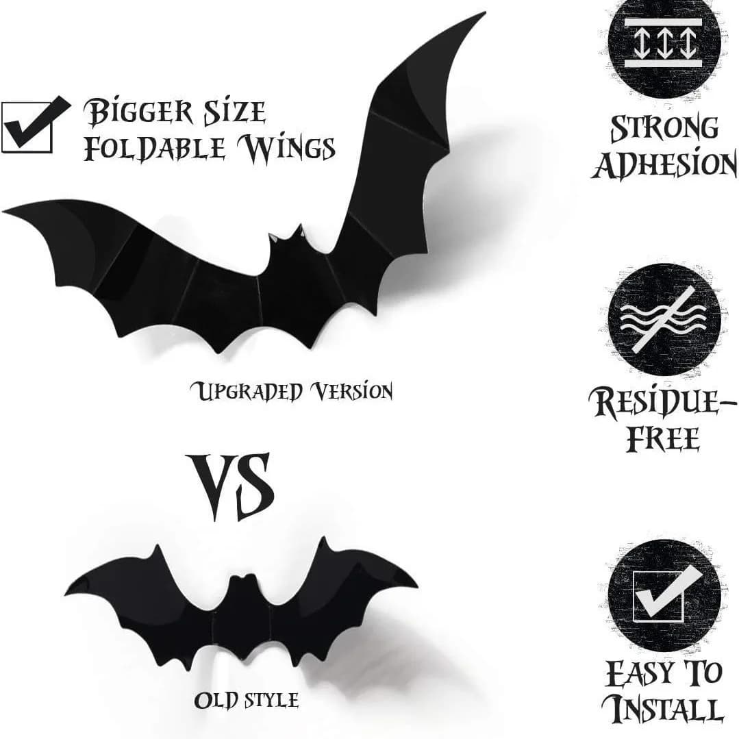 12 Pcs Halloween 3D Bat Wall Stickers Decoration Party Decor Furniture Yard — image 4