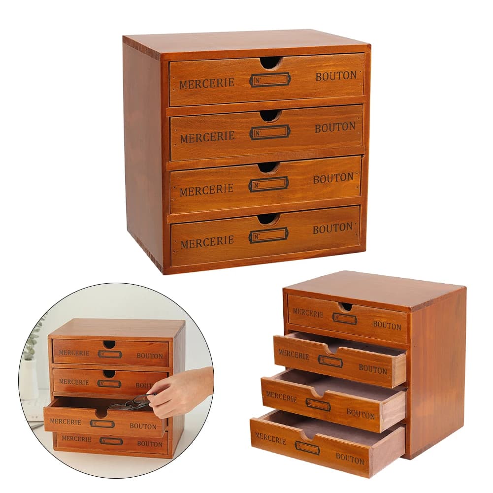 Rustic 4-Drawer Wooden Organizer Box Storage Jewelry Small Accessories New New U — image 5
