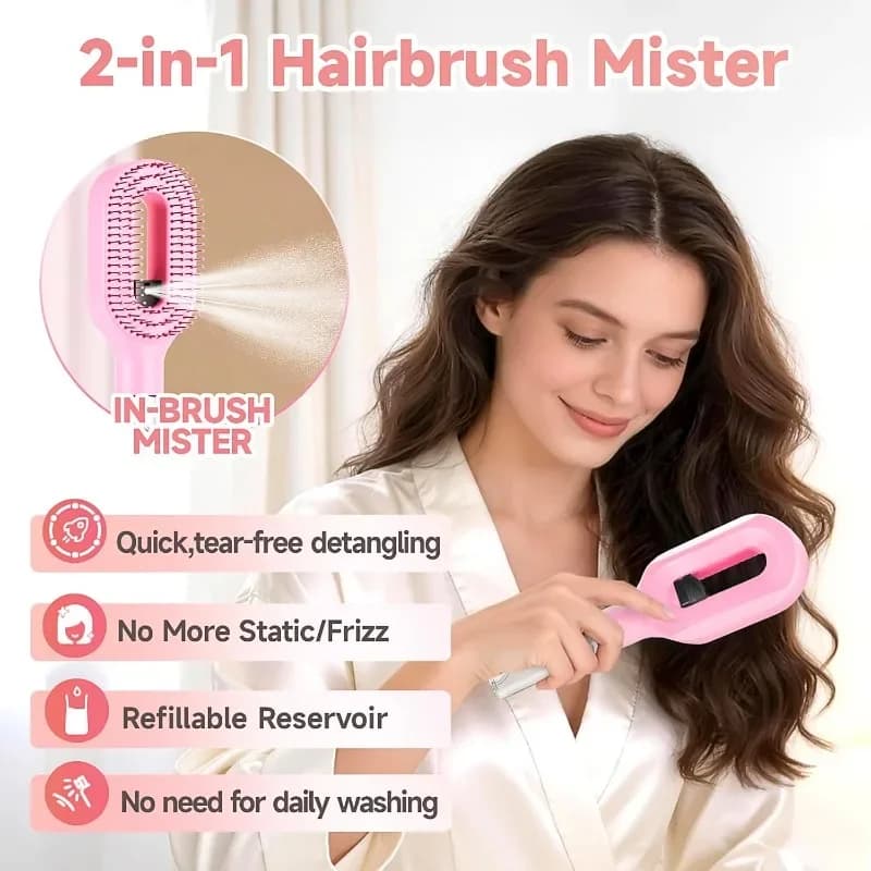 2-in-1 Spray Hair Comb Detangling Scalp Massage Brush Styling and Care Tool — image 3