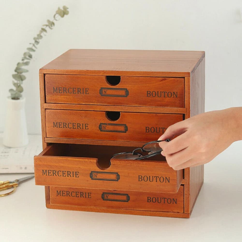 Rustic 4-Drawer Wooden Organizer Box Storage Jewelry Small Accessories New New U — image 2