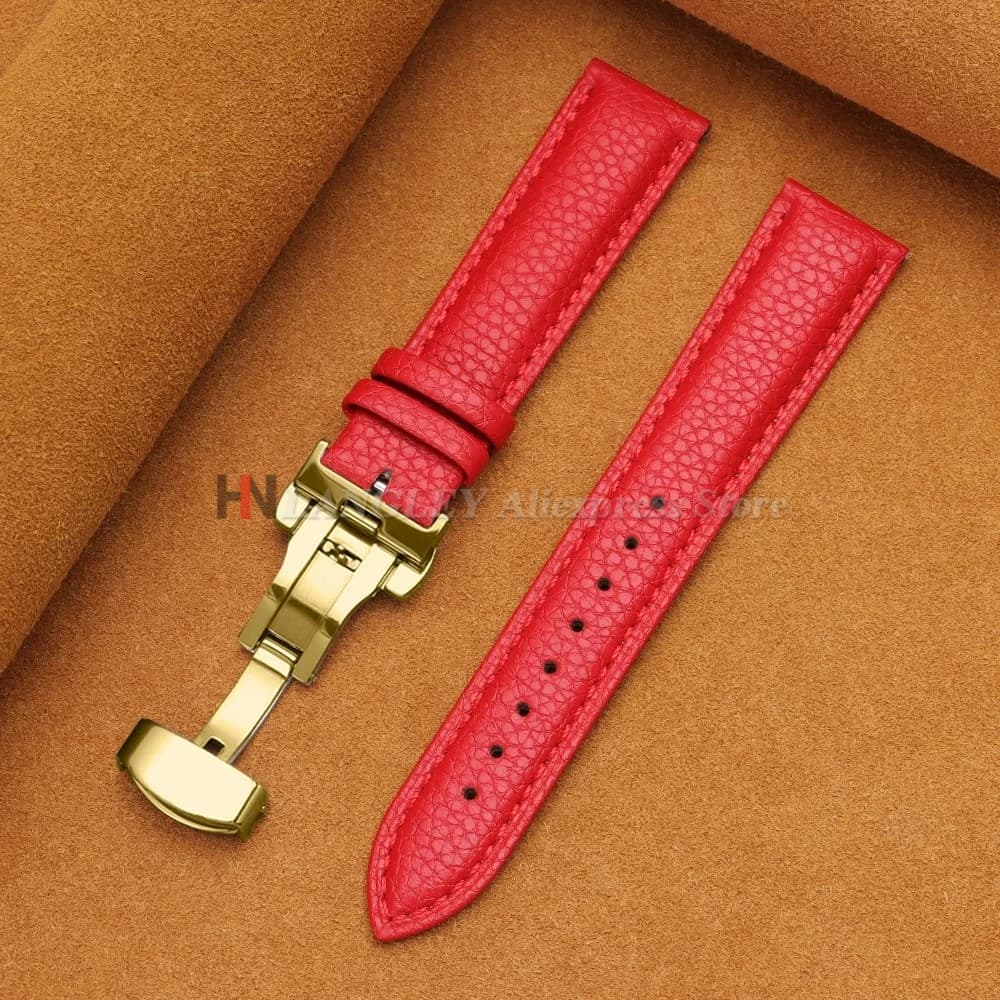 Calfskin Watch Band Leather Strap Butterfly Buckle 12-24mm New Litchi Grain New — image 23