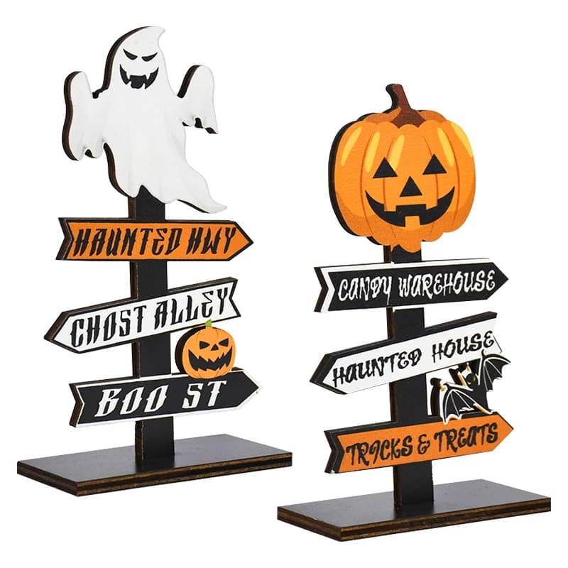 Halloween Wooden Ornament Ghost Pumpkin Skull Horror Desktop Decoration