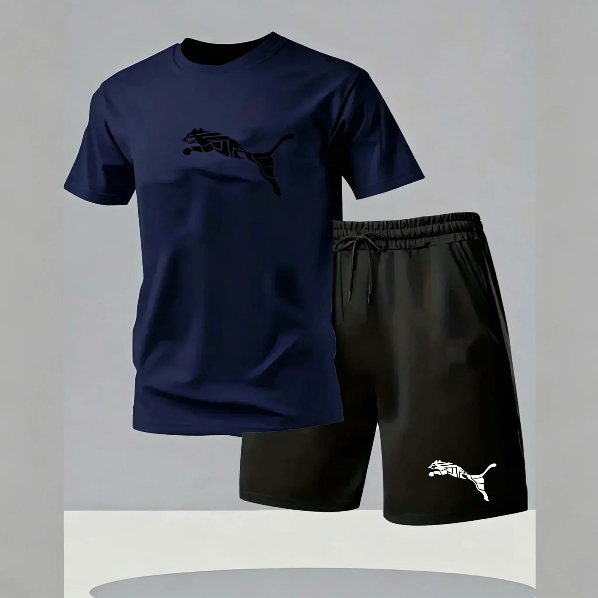 Men's Casual T-Shirt and Shorts Two-Piece Set Summer Outdoor Sports Breathable — image 7
