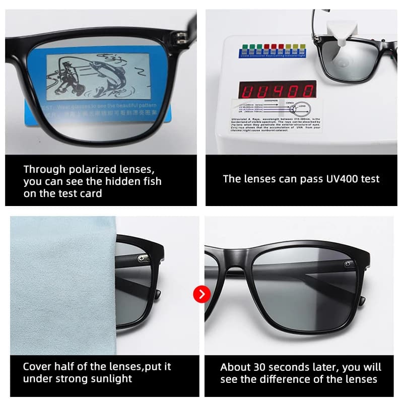 Photochromic Transition Glasses for Men & Women, Black Square Frame Sunglasses — image 4