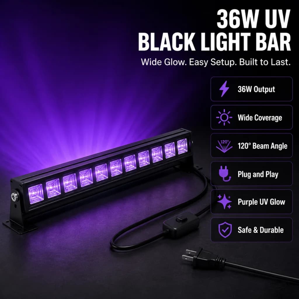 36W UV LED Blacklight Strip UK 3 Pin Plug Glow Party Decor New with Play Bar for — image 8