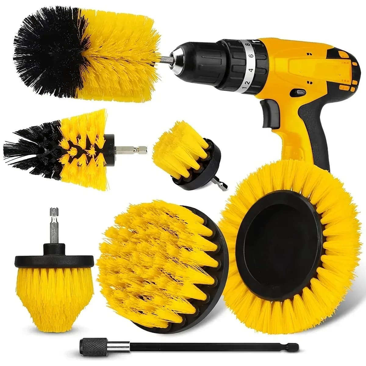 Drill Brush Attachment Set 7-Piece Multi-Purpose Cleaning Kit Tool with Pole — image 7