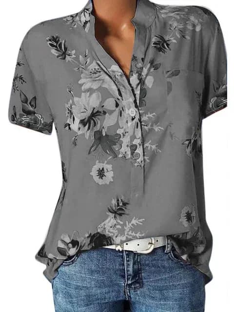 Women's Casual V-Neck Short Sleeve Blouse Shirt Loose Fit Plus Size Printing — image 16