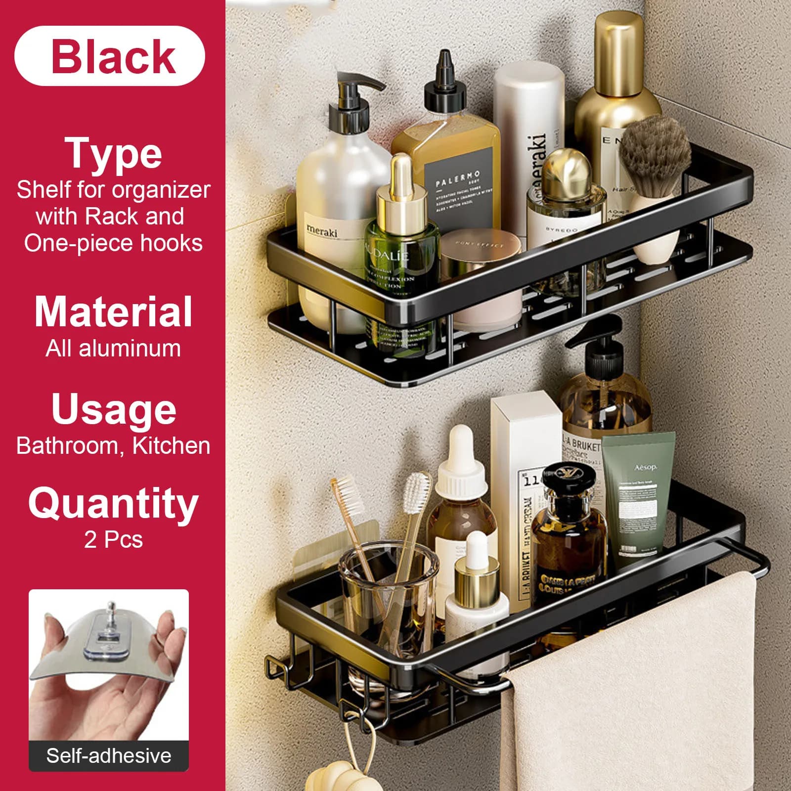 No Drill Shower Corner Shelf Wall Mounted Bathroom Rack for Shampoo Storage — image 15