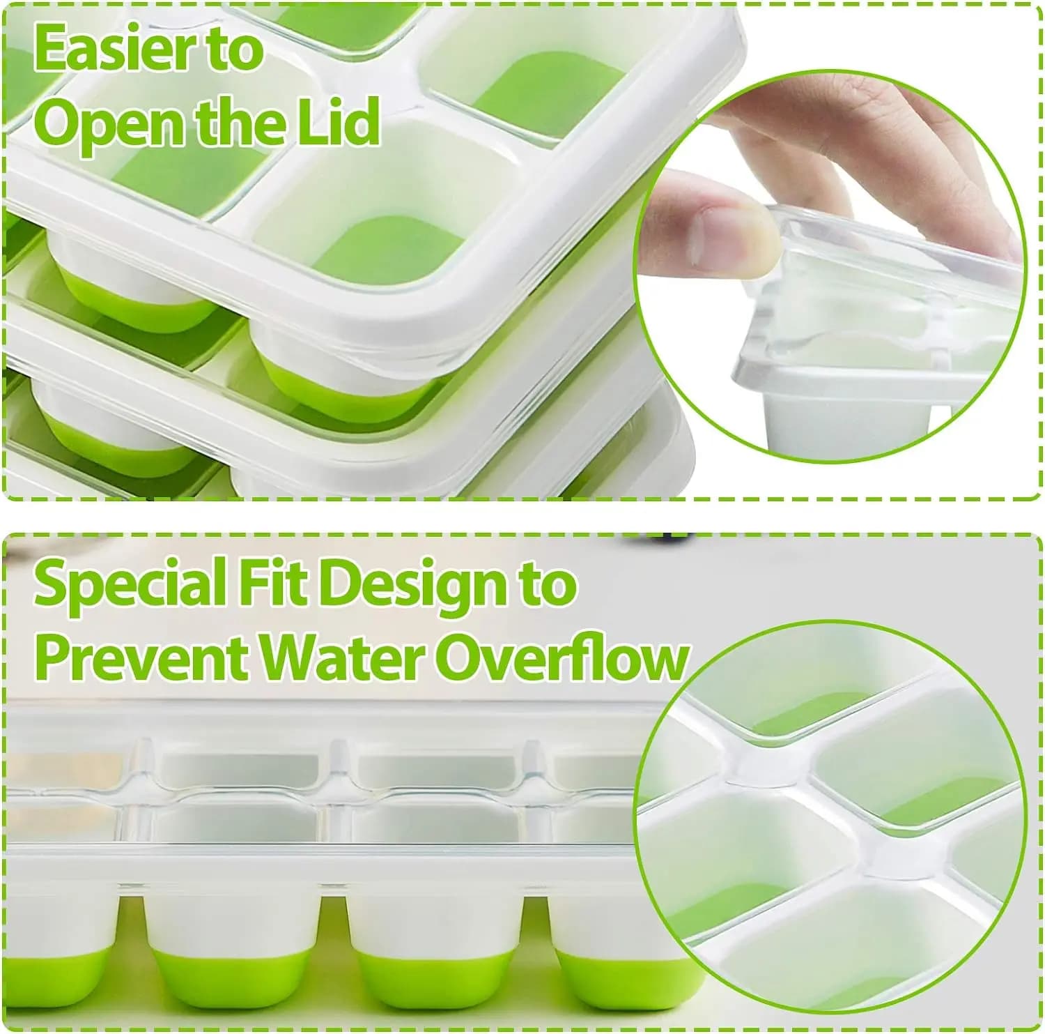 Silicone Ice Cube Tray Mould Square 14 Cube Easy Release with Lid for Kitchen Bar — image 5
