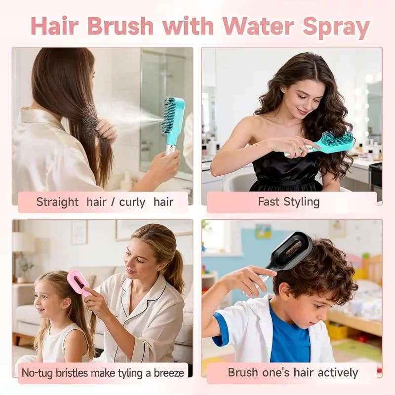 2-in-1 Spray Hair Comb Detangling Scalp Massage Brush Styling and Care Tool — image 6