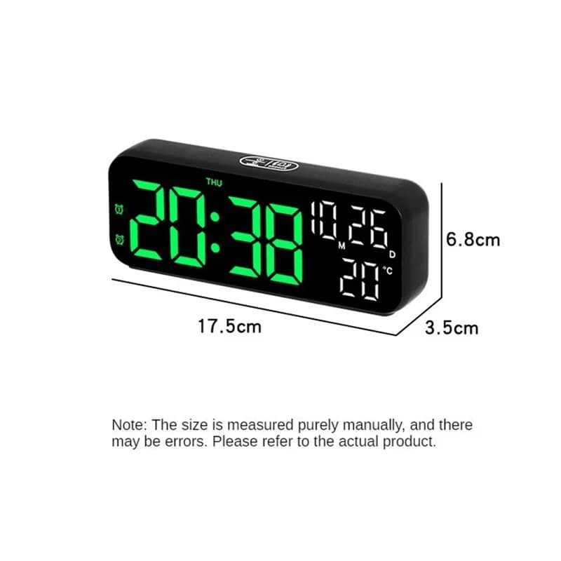 Digital Alarm Clock LED Display Temperature Date Week 12/24H Wall & Night — image 6
