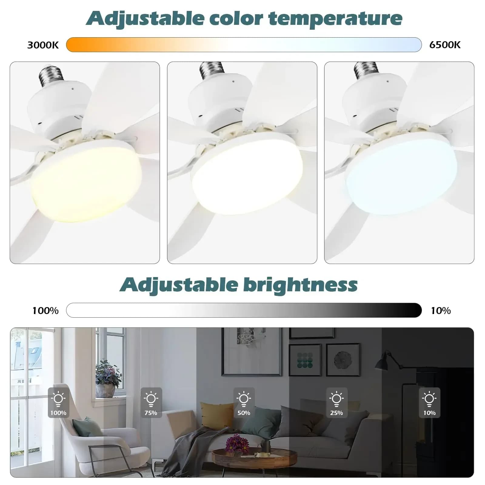 Ceiling Fan with LED Light Remote Control 30W 40W E27 Fans Lamp Base Silent — image 5