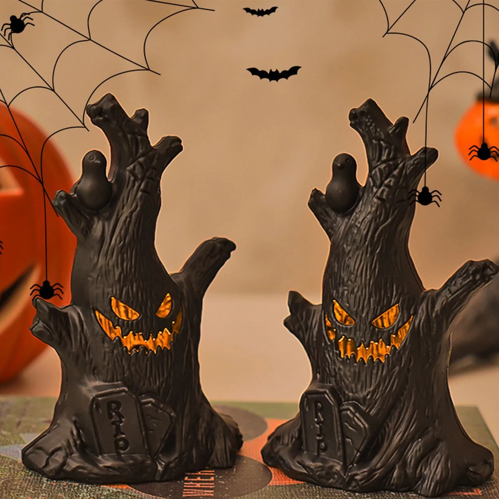 Halloween Decoration Ghost Tree LED Night Glow Lantern Horror Face Stump