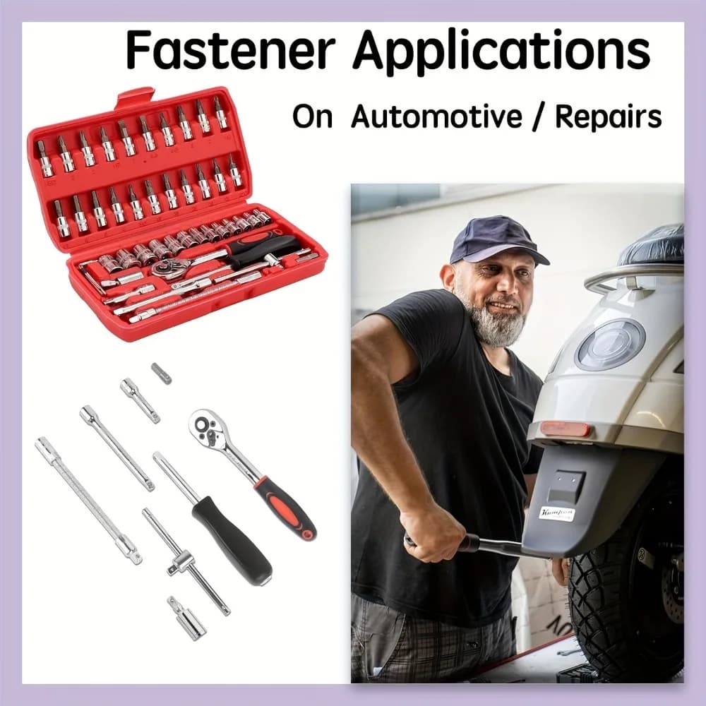 46 Pc Auto Maintenance Socket Set Ratchet Wrench Vehicle Repair Tool Kit — image 4
