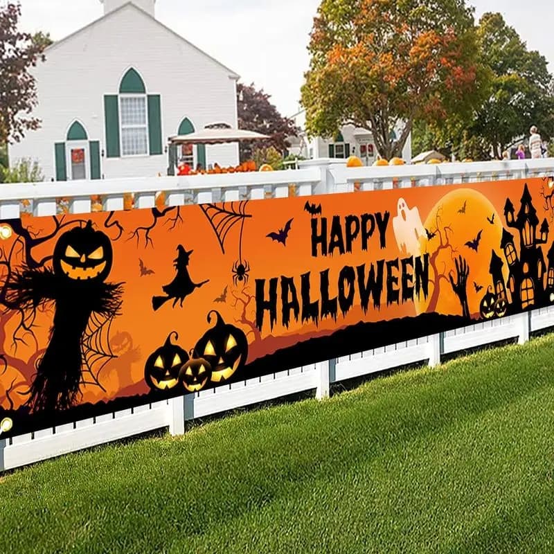 Halloween Fence Banner Pumpkin Scarecrow Ghost Outdoor Yard Decor — image 2
