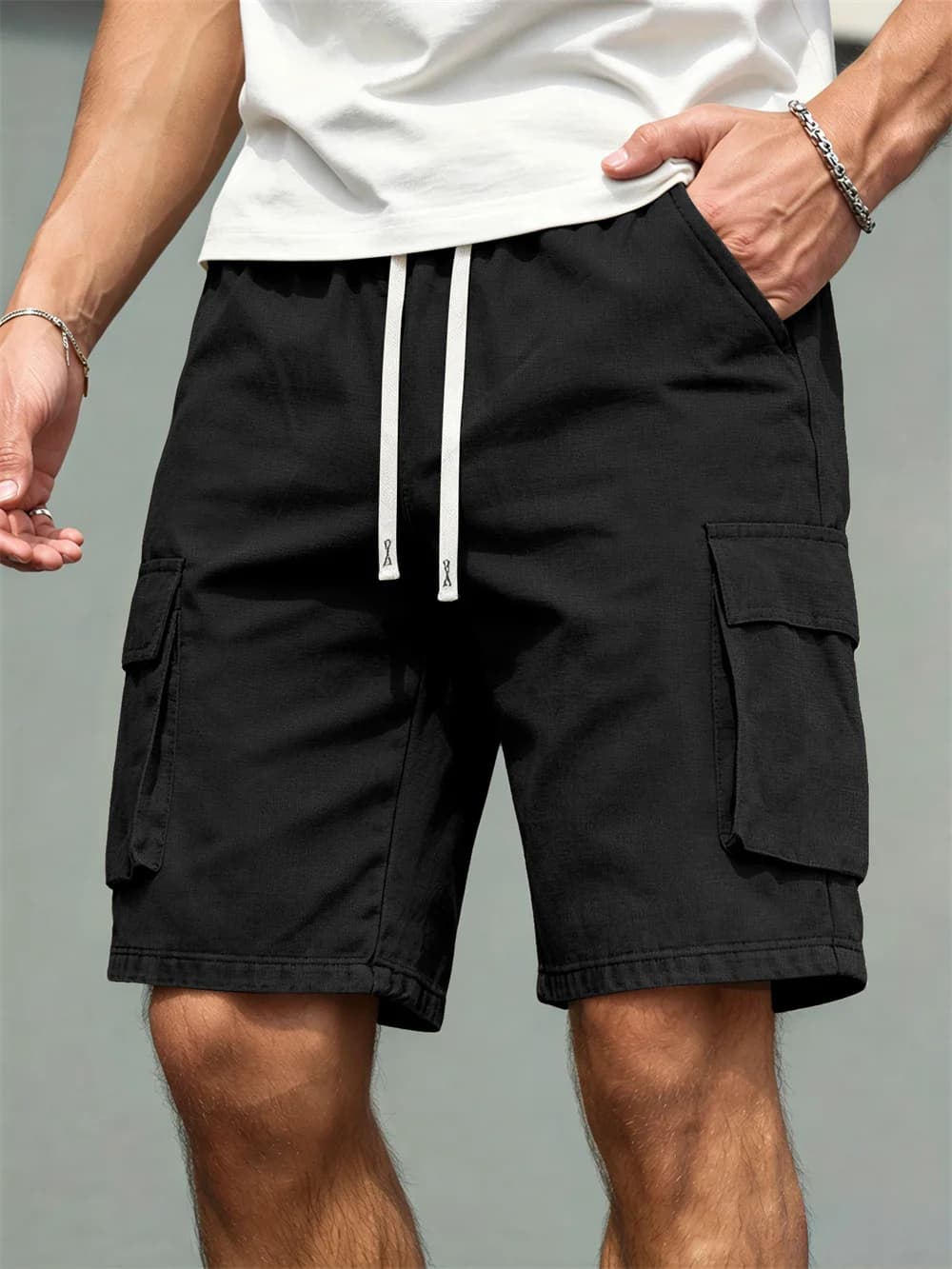 Men's Linen Straight Leg Pants Casual Loose Fit Drawstring Work Trousers — image 11