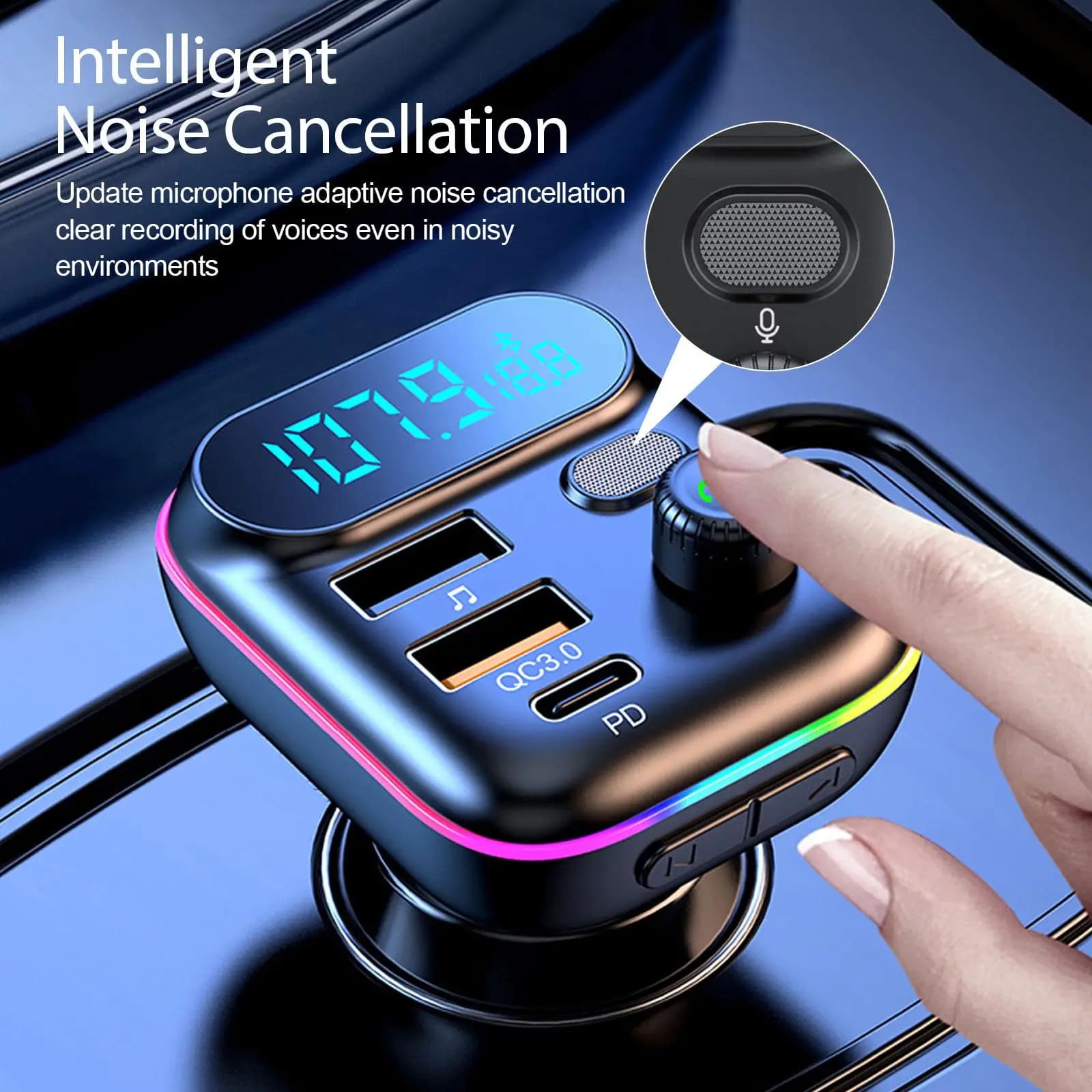 Bluetooth 5.0 FM Transmitter Car Charger Type-C QC3.0 USB Fast Charging — image 6