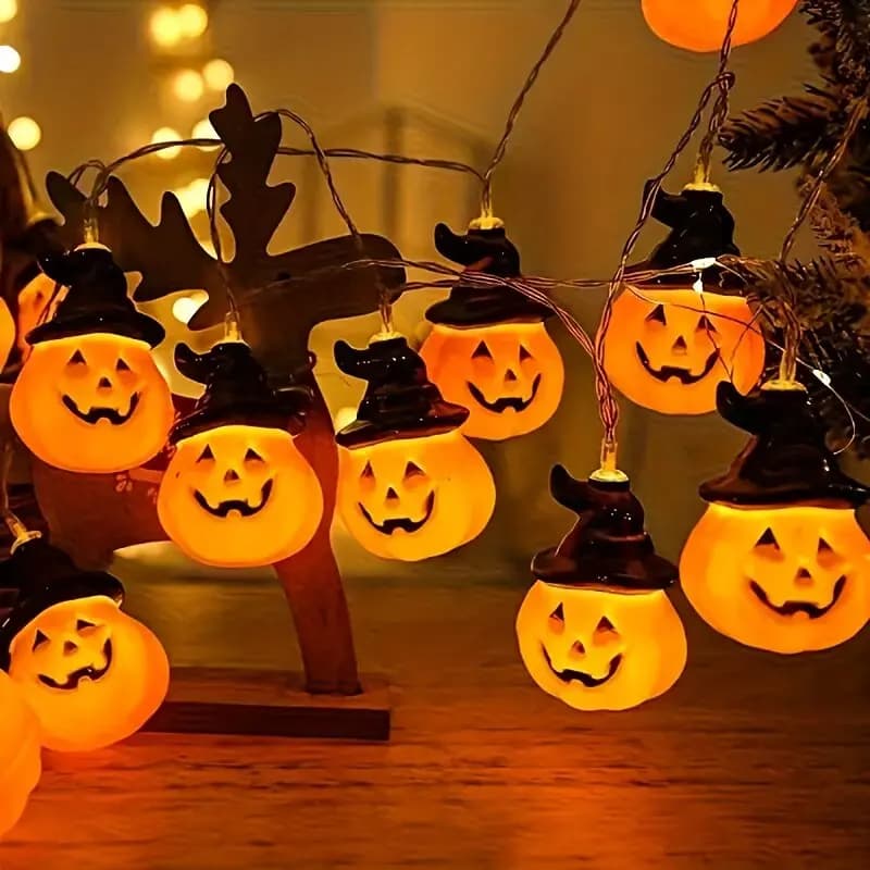 Halloween Pumpkin Fairy Lights Warm White 10 LED String Battery Powered for Room — image 2