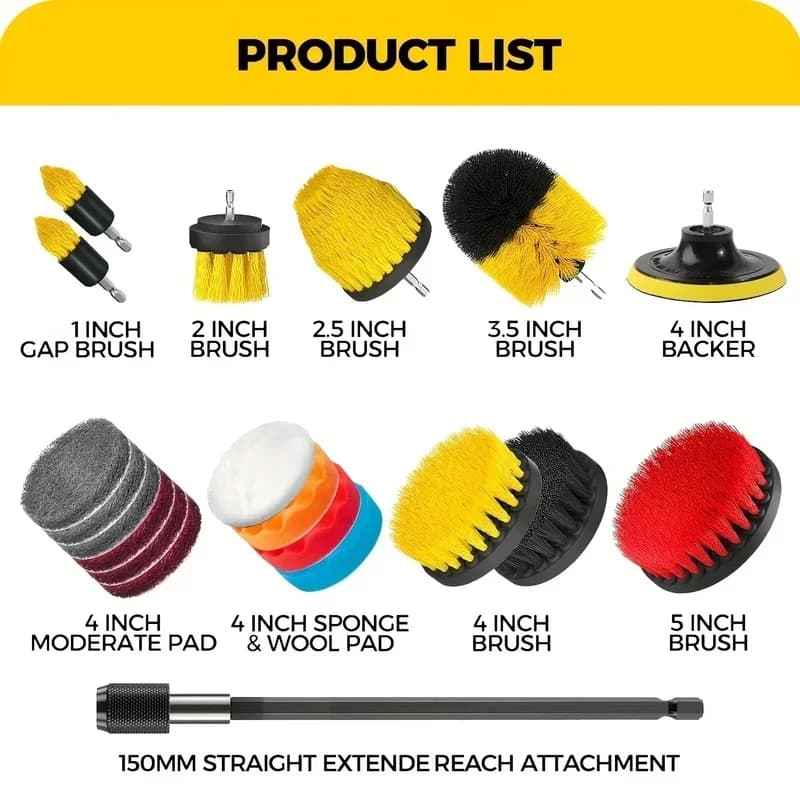 Drill Brush Attachment Set 7-Piece Multi-Purpose Cleaning Kit Tool with Pole — image 3