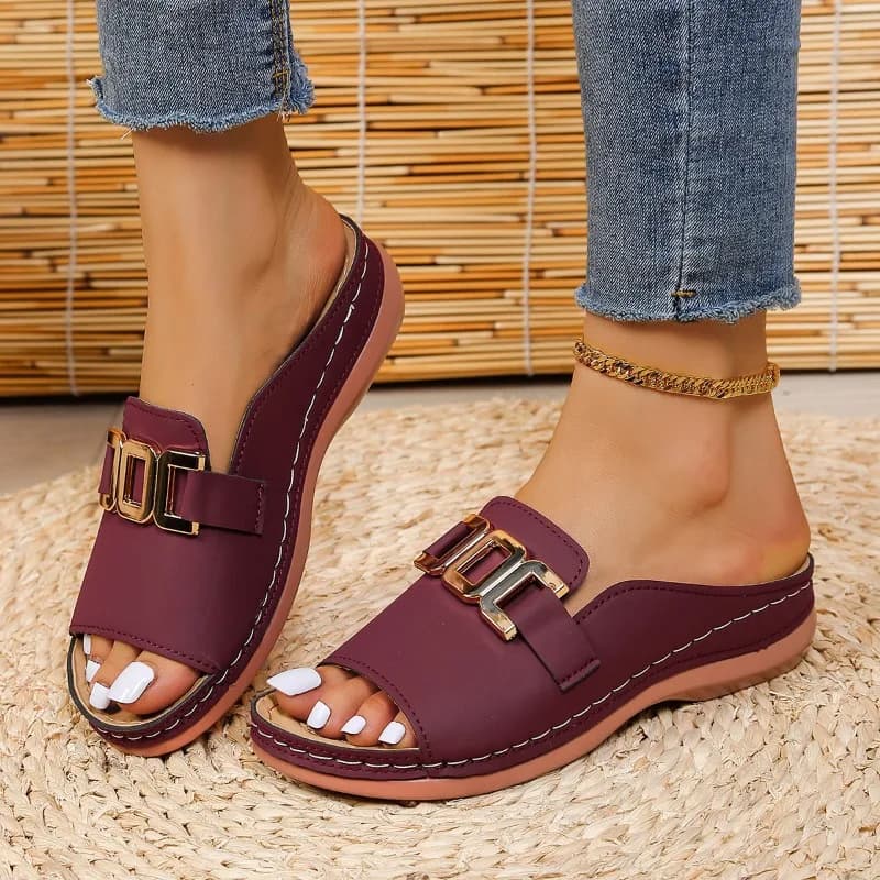 Women's Platform Slippers Metallic Open Heel Sandals Summer Beach — image 3