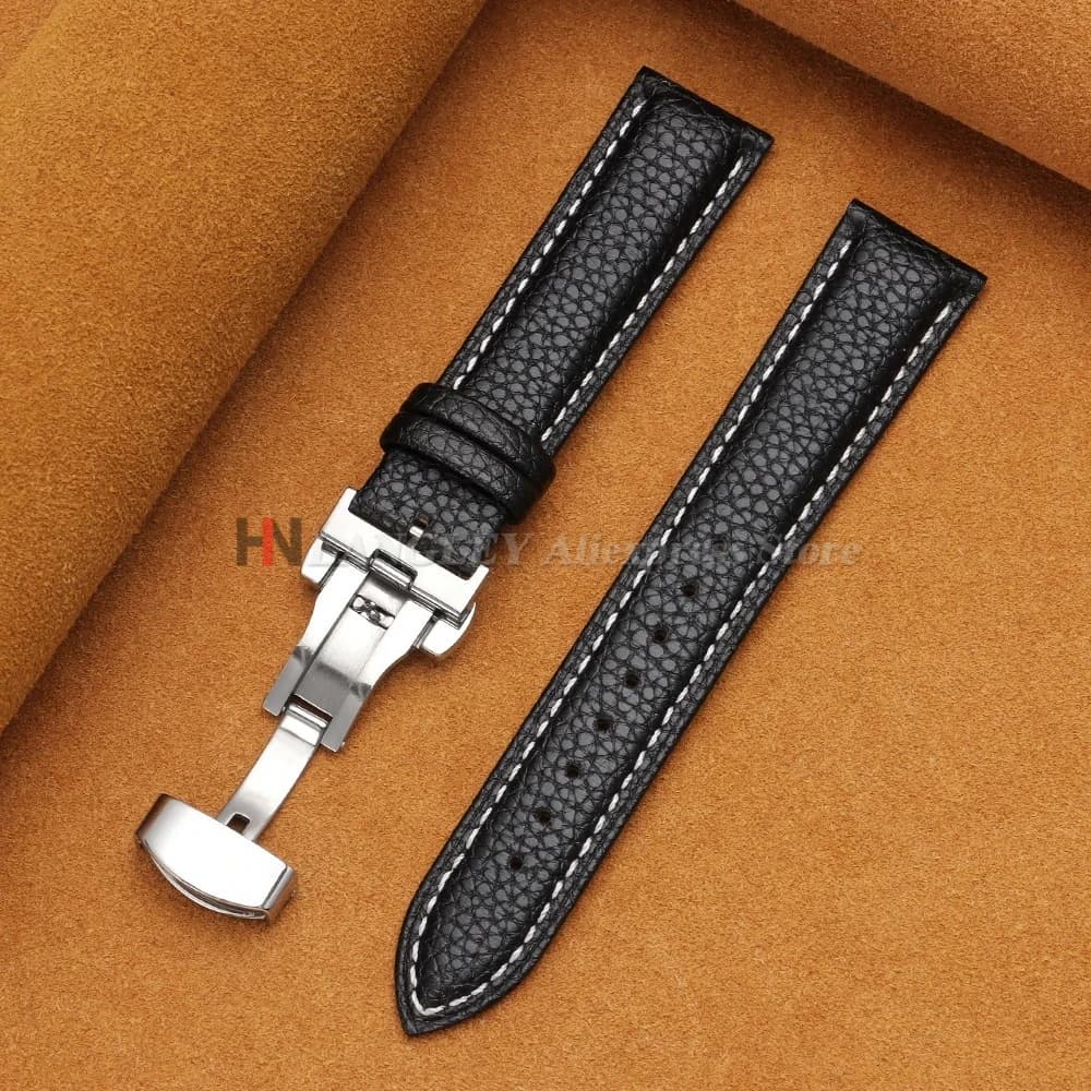 Calfskin Watch Band Leather Strap Butterfly Buckle 12-24mm New Litchi Grain New — image 21