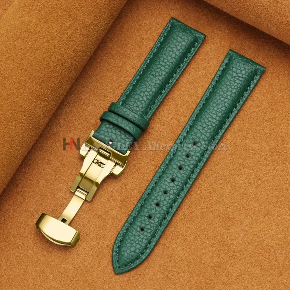 Calfskin Watch Band Leather Strap Butterfly Buckle 12-24mm New Litchi Grain New — image 14