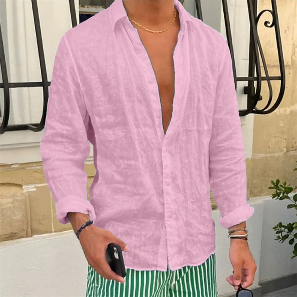 Men's Cotton Linen Shirt Long Sleeve Slim Fit Casual Button-Up Spring Top — image 4