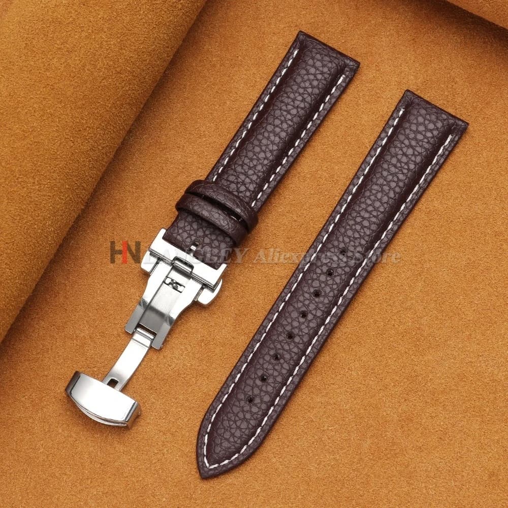Calfskin Watch Band Leather Strap Butterfly Buckle 12-24mm New Litchi Grain New — image 11