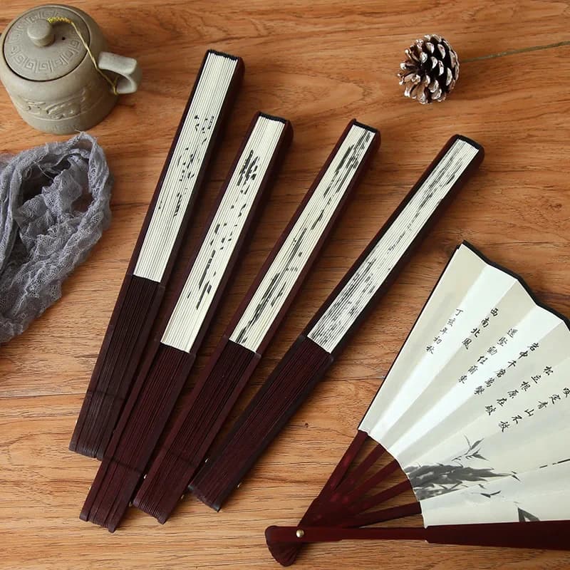 Retro Folding Silk Hand Fan Chinese Style Bamboo Handle Decorative — image 6
