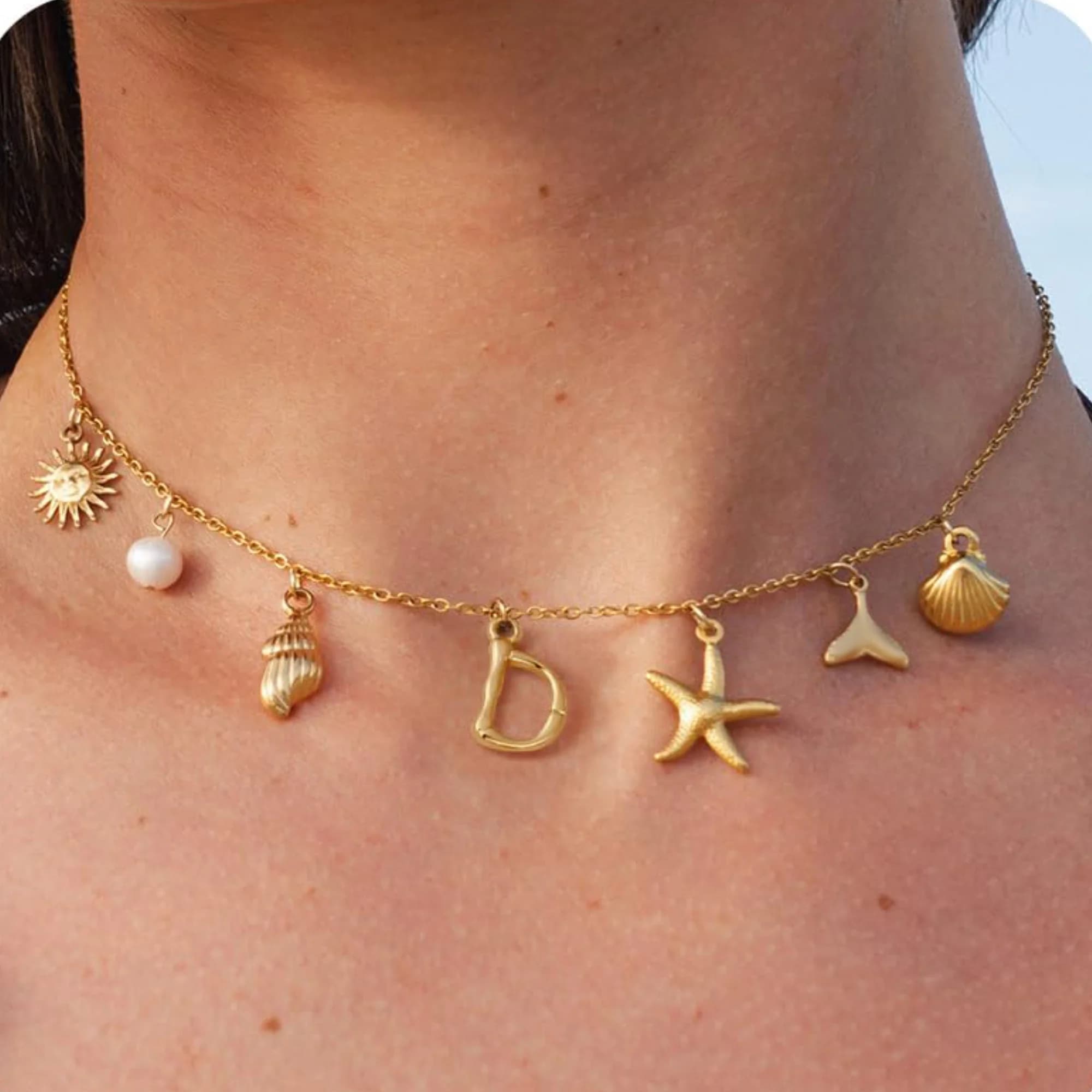 Starfish Shell Initial Necklace 18K Gold Plated Stainless Steel Waterproof — image 24