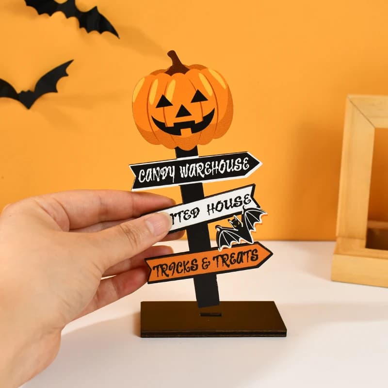 Halloween Wooden Ornament Ghost Pumpkin Skull Horror Desktop Decoration — image 5