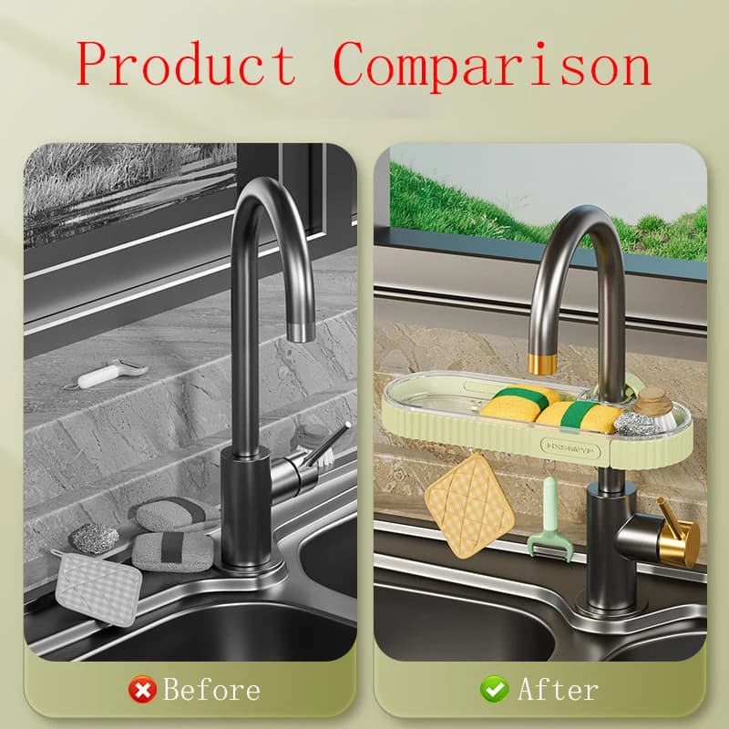 Bathroom Faucet Storage Rack Shower Shampoo Soap Holder Kitchen Sink Sponge — image 4