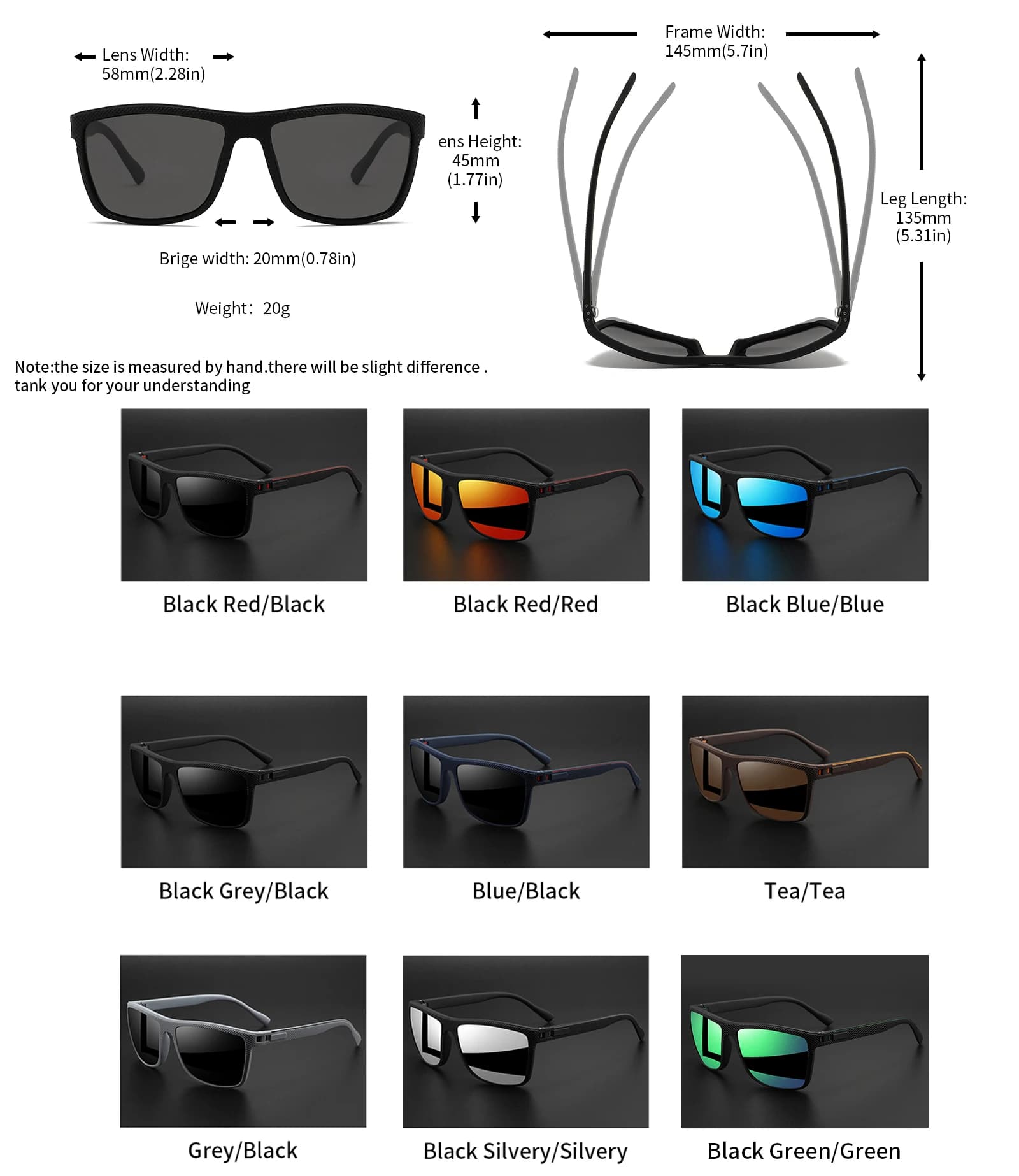 Polarised Square Sunglasses with Spring Hinge for Cycling and Fishing — image 5