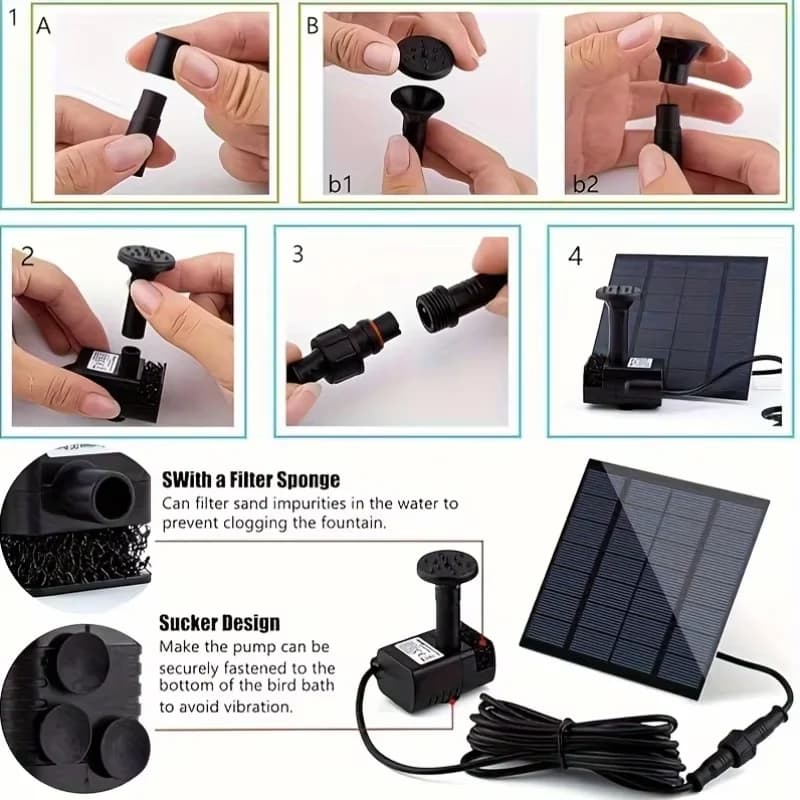 1.4W Solar Fountain Pump Bird Bath Water Pump with Solar Panel Garden Pond Kit 8 Jets — image 5