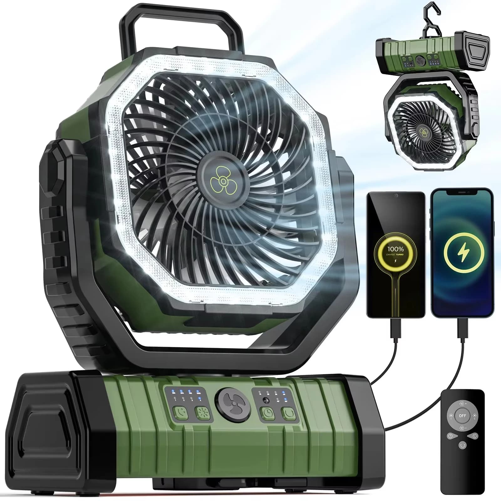 Camping Fan 20000mAh Battery Powered Rechargeable with LED Light Portable UK — image 8
