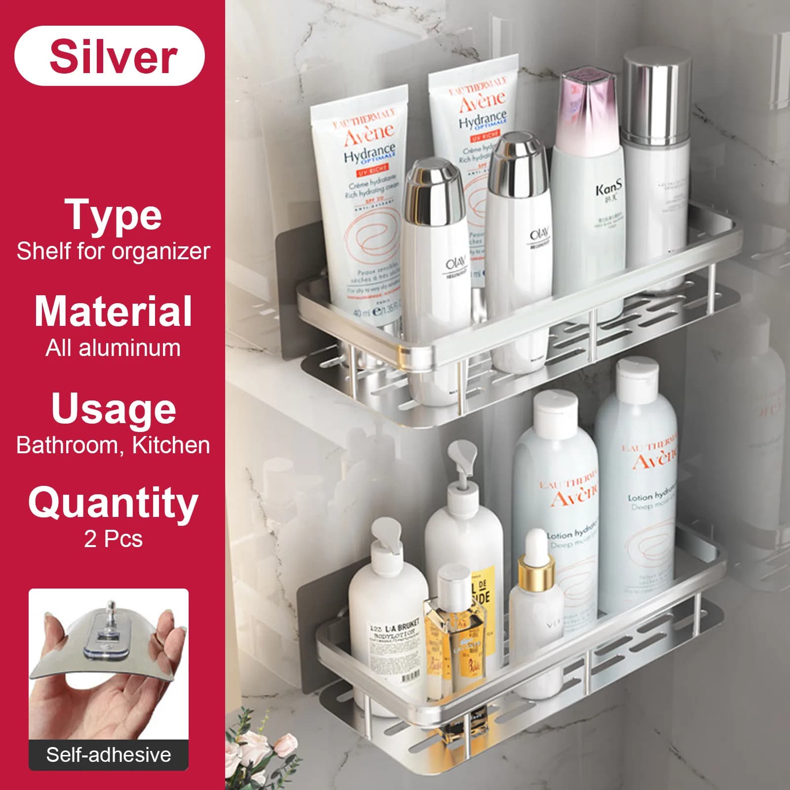 No Drill Shower Corner Shelf Wall Mounted Bathroom Rack for Shampoo Storage — image 18