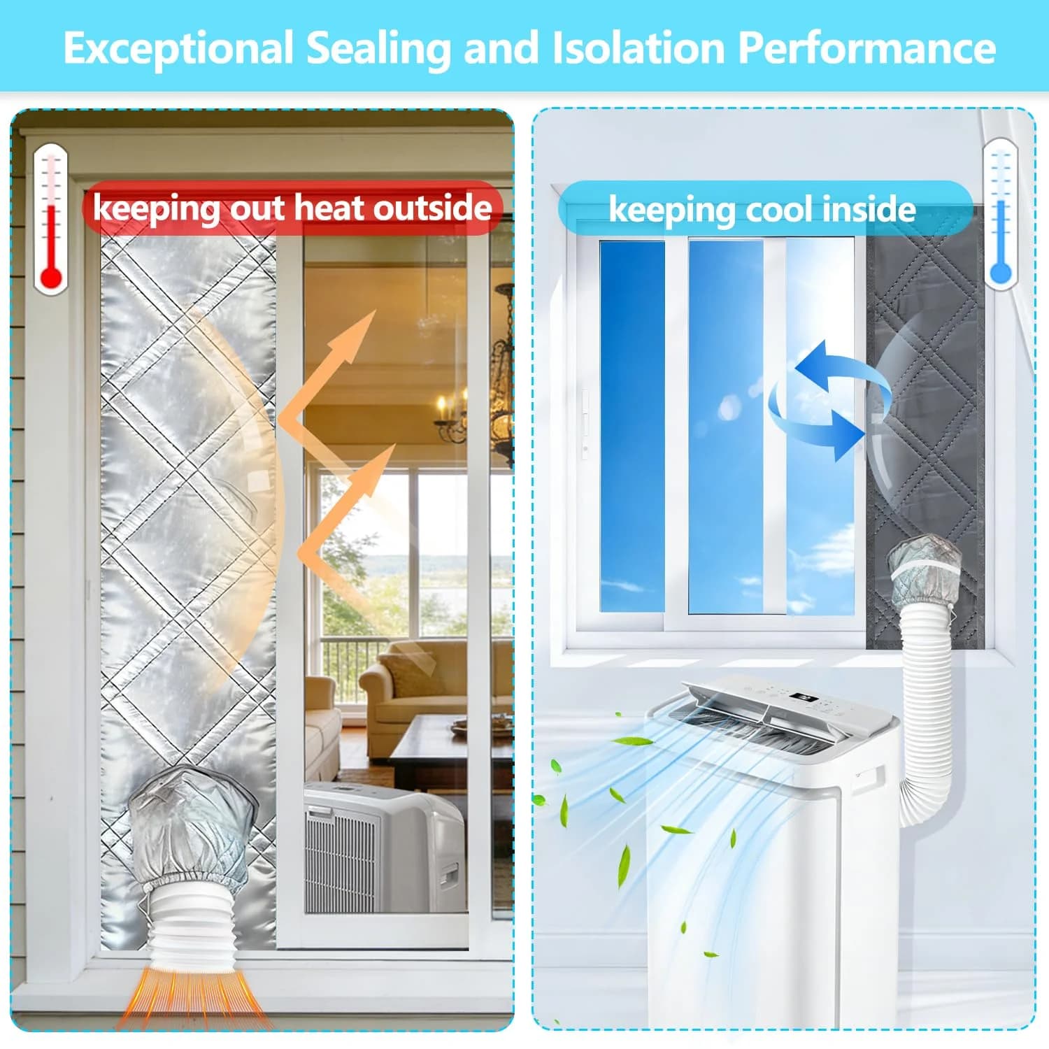 Padded Portable AC Window Seal Kit Silver Coated Vent Cloth Sliding for Air Conditioner — image 4