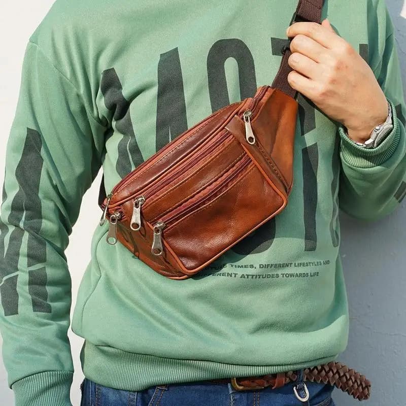 Waist Pack PU Leather Bag Belt Fanny Pack Male Travel Phone Bag New Large for UK — image 2
