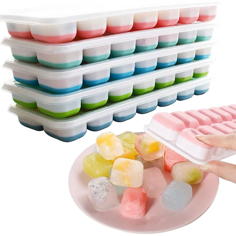Ice Cube Tray Silicone Mould with Cover Square 14-Cube Easy Release Bar Moulds — image 5
