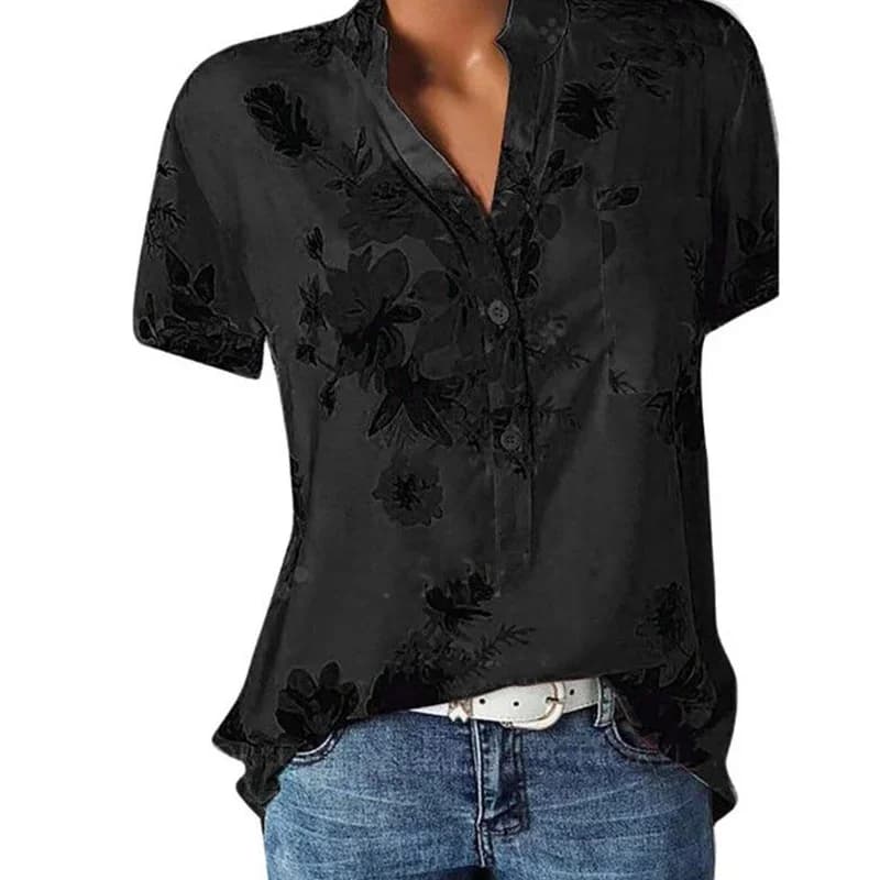 Women's Casual V-Neck Short Sleeve Blouse Shirt Loose Fit Plus Size Printing — image 14