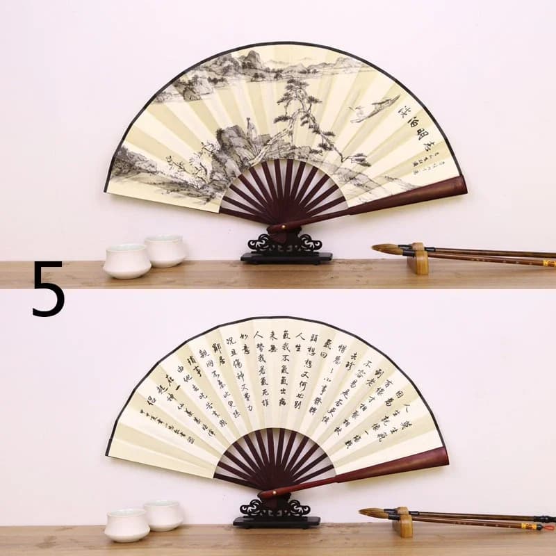 Retro Folding Silk Hand Fan Chinese Style Bamboo Handle Decorative — image 8