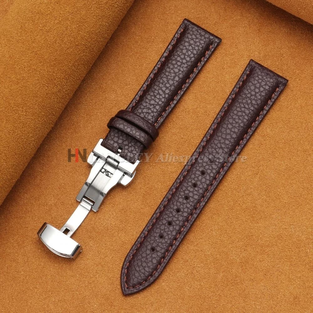 Calfskin Watch Band Leather Strap Butterfly Buckle 12-24mm New Litchi Grain New — image 10