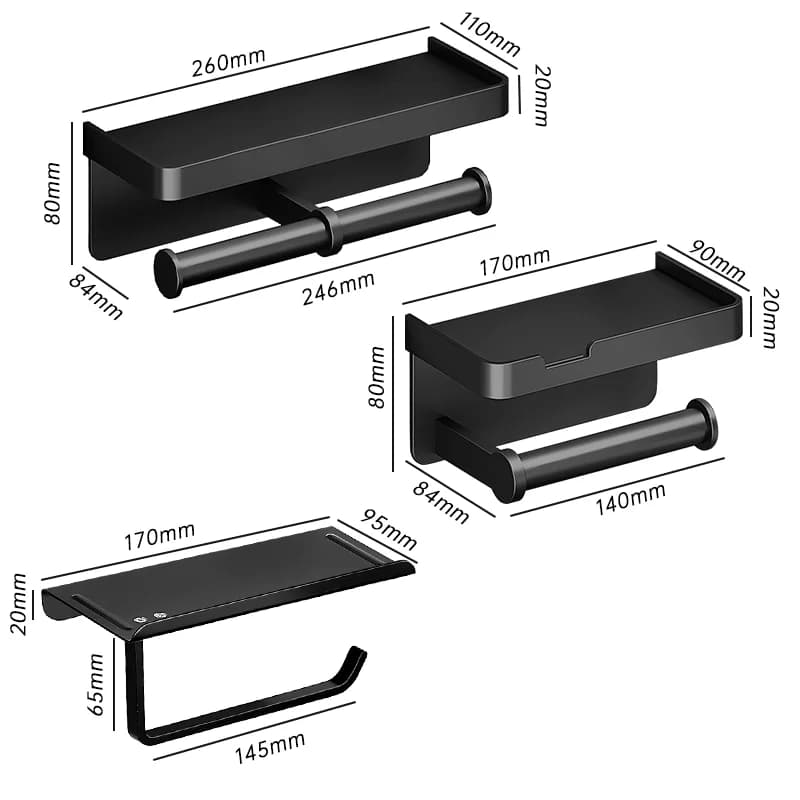 Wall Mounted Toilet Paper Holder Aluminium Alloy Bathroom Roll Shelf with Phone Shelf — image 6