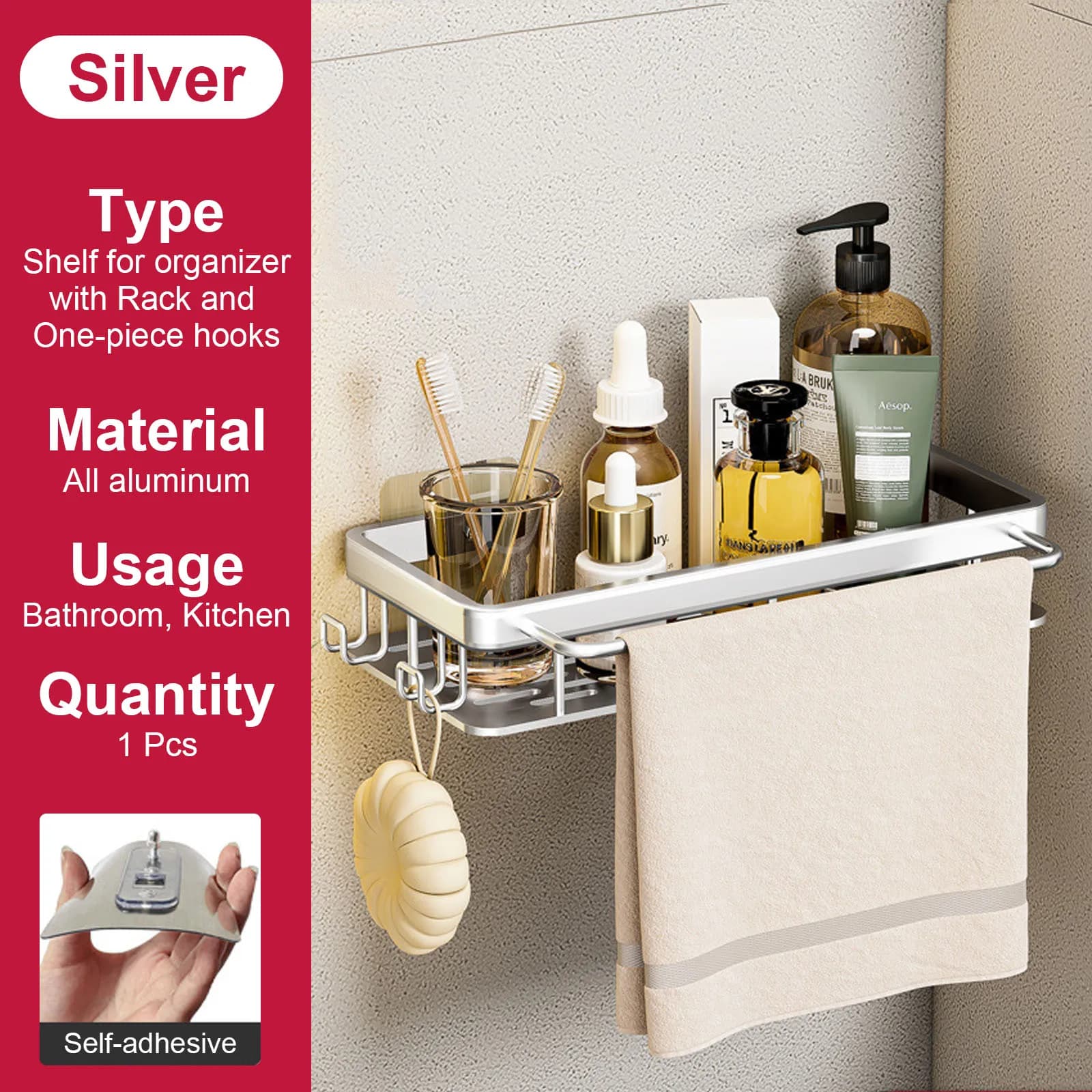 No Drill Shower Corner Shelf Wall Mounted Bathroom Rack for Shampoo Storage — image 19