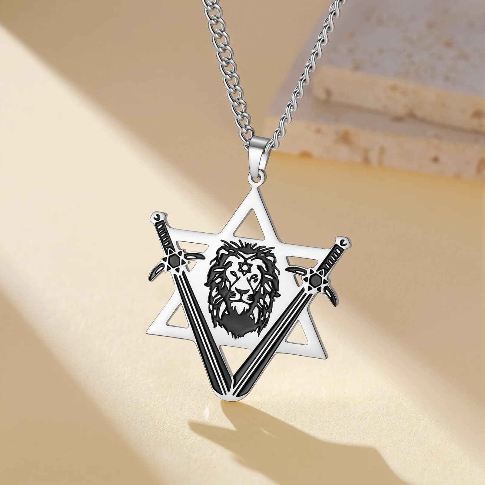Punk Star of David Lion Head Pendant Necklace Stainless Steel for Women — image 6