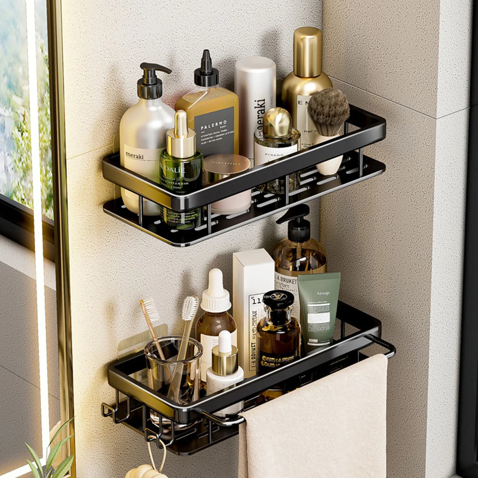 No Drill Shower Corner Shelf Wall Mounted Bathroom Rack for Shampoo Storage — image 2