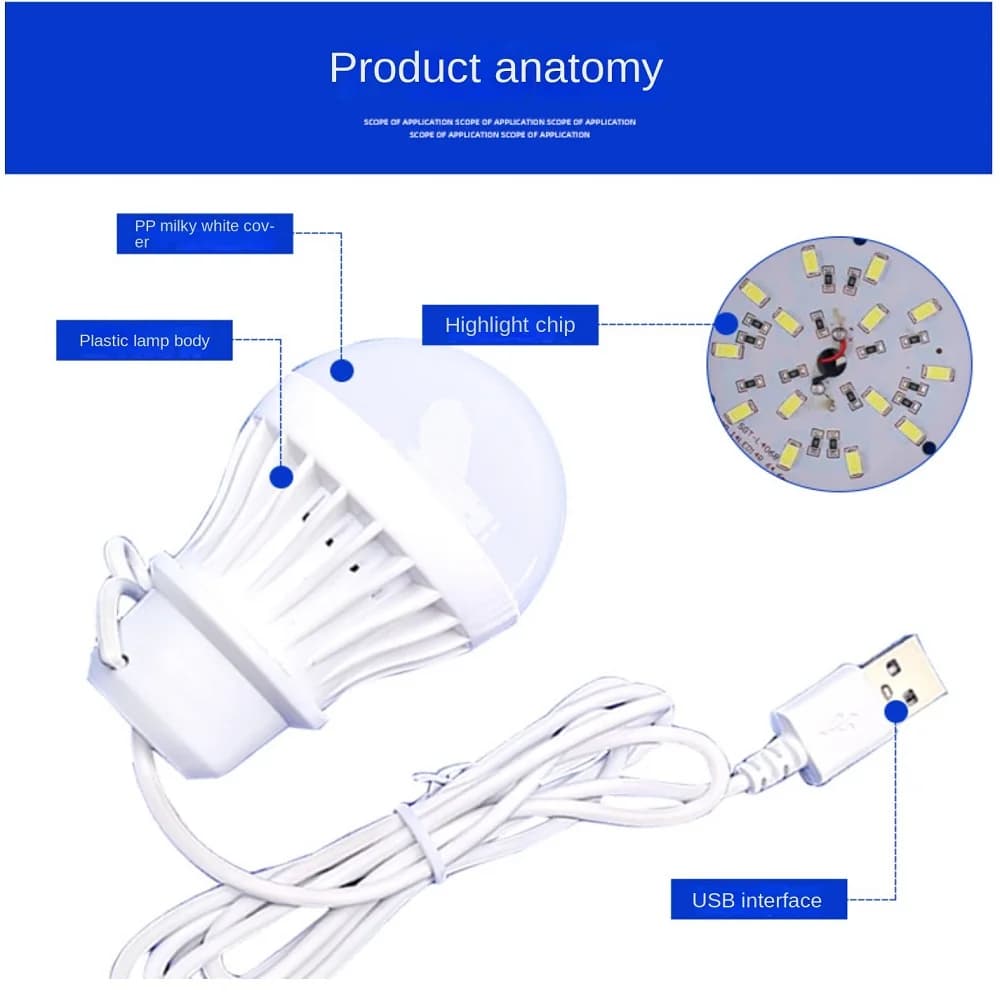 USB LED Camping Lamp Portable Mini Bulb 5V Book Reading Desk Light — image 4