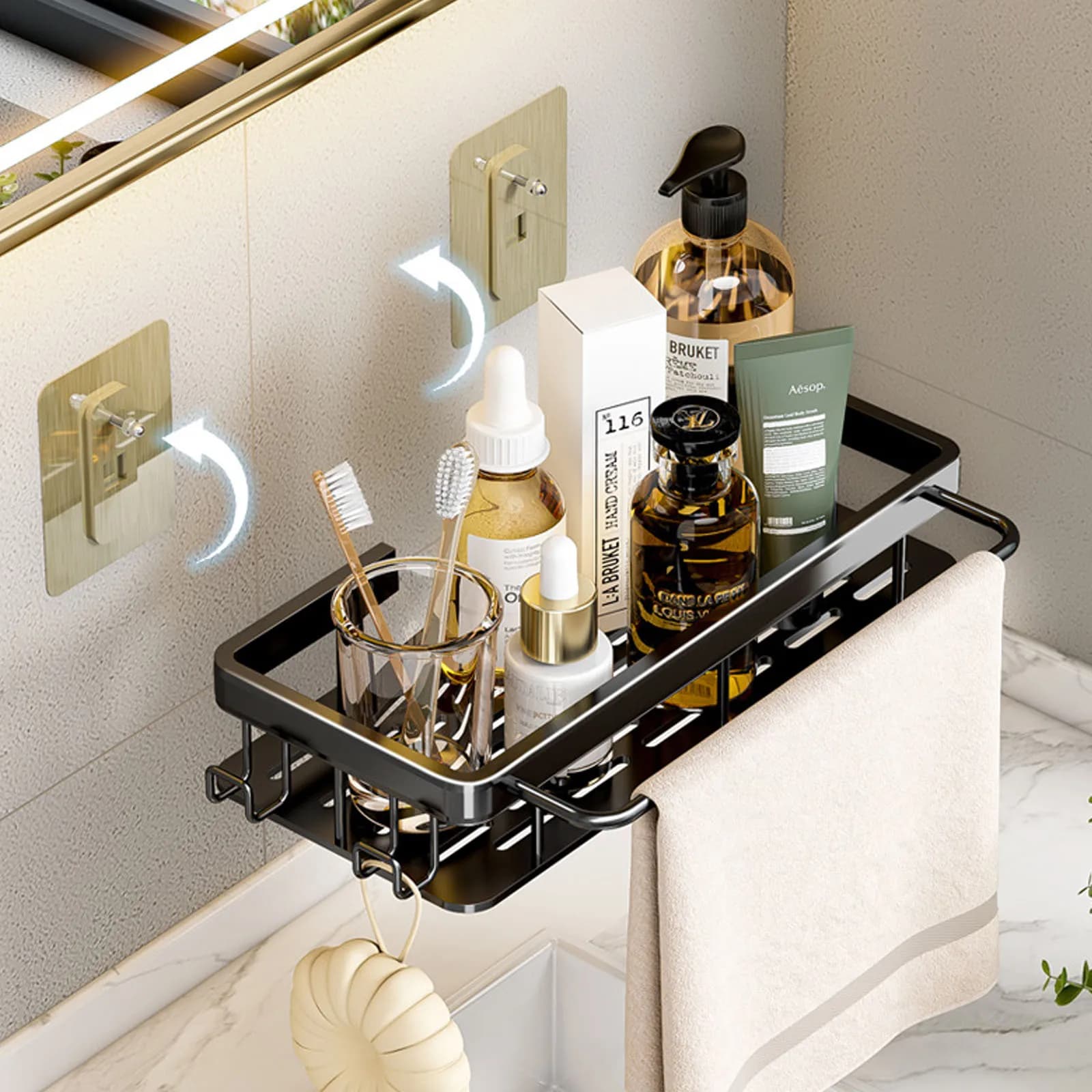No Drill Shower Corner Shelf Wall Mounted Bathroom Rack for Shampoo Storage — image 3