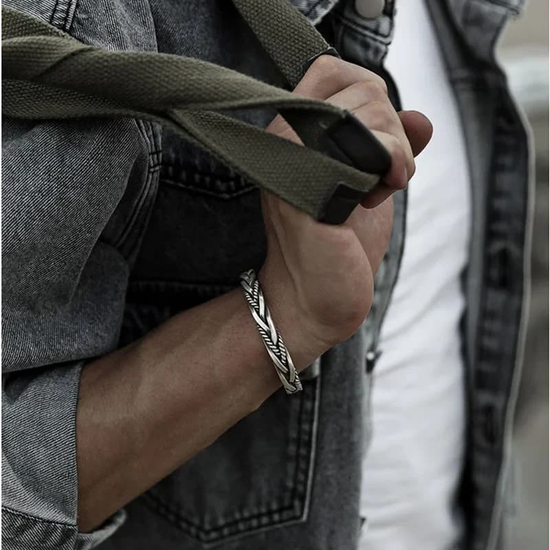 925 Sterling Silver Twisted Woven Bracelet Bangle Handmade New Hot korean man UK — image 5